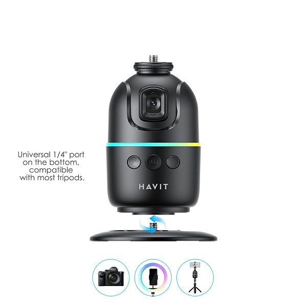 Stalak za mobitel HAVIT ST7609 (AI pametno praćenje lica 360°, LED RGB osvjetljenje, baterija 1200mAh, USB-C, ABS materijal)-2