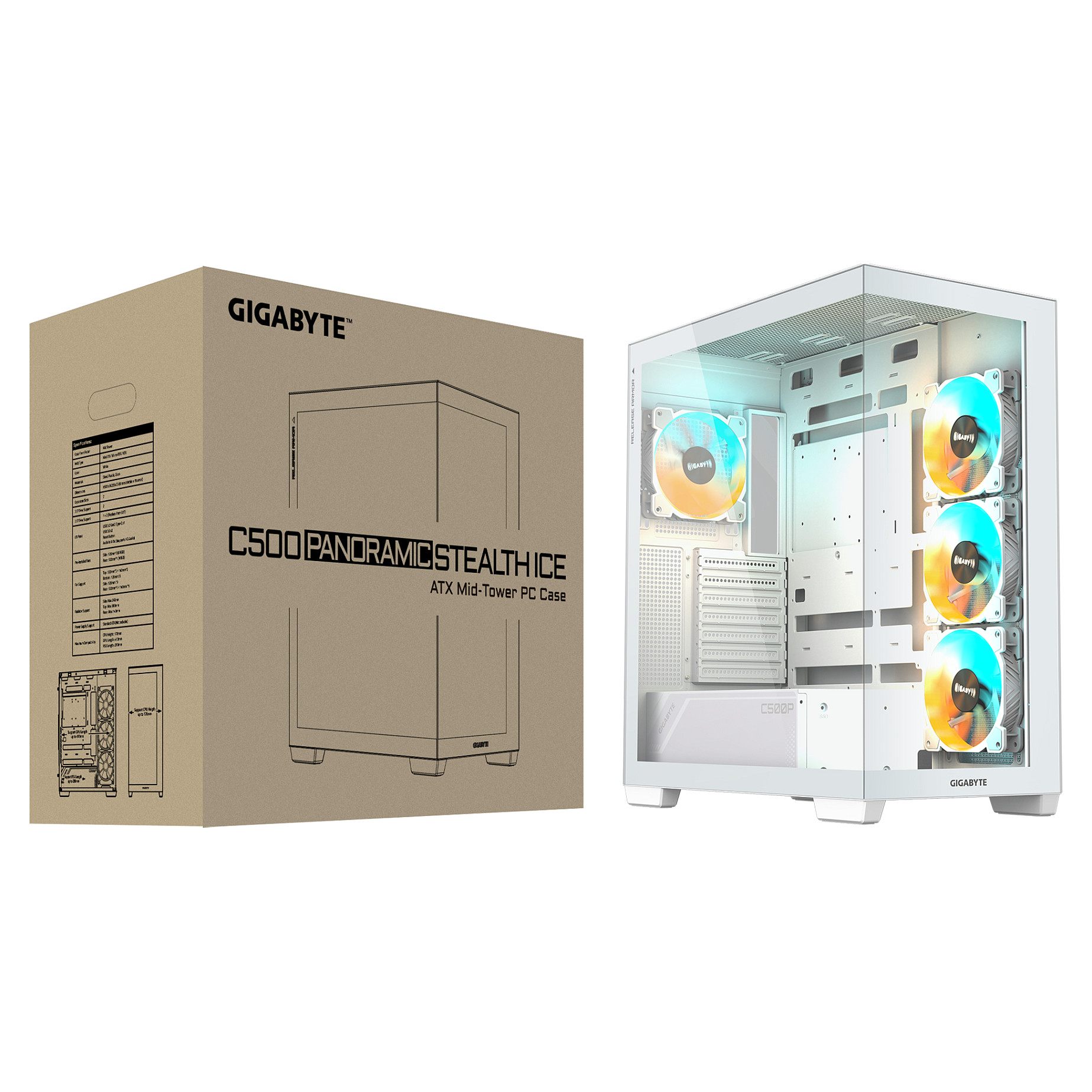 Kućište GIGABYTE C500 PANORAMIC STEALTH ICE (gaming midi tower, bijela boja)-11