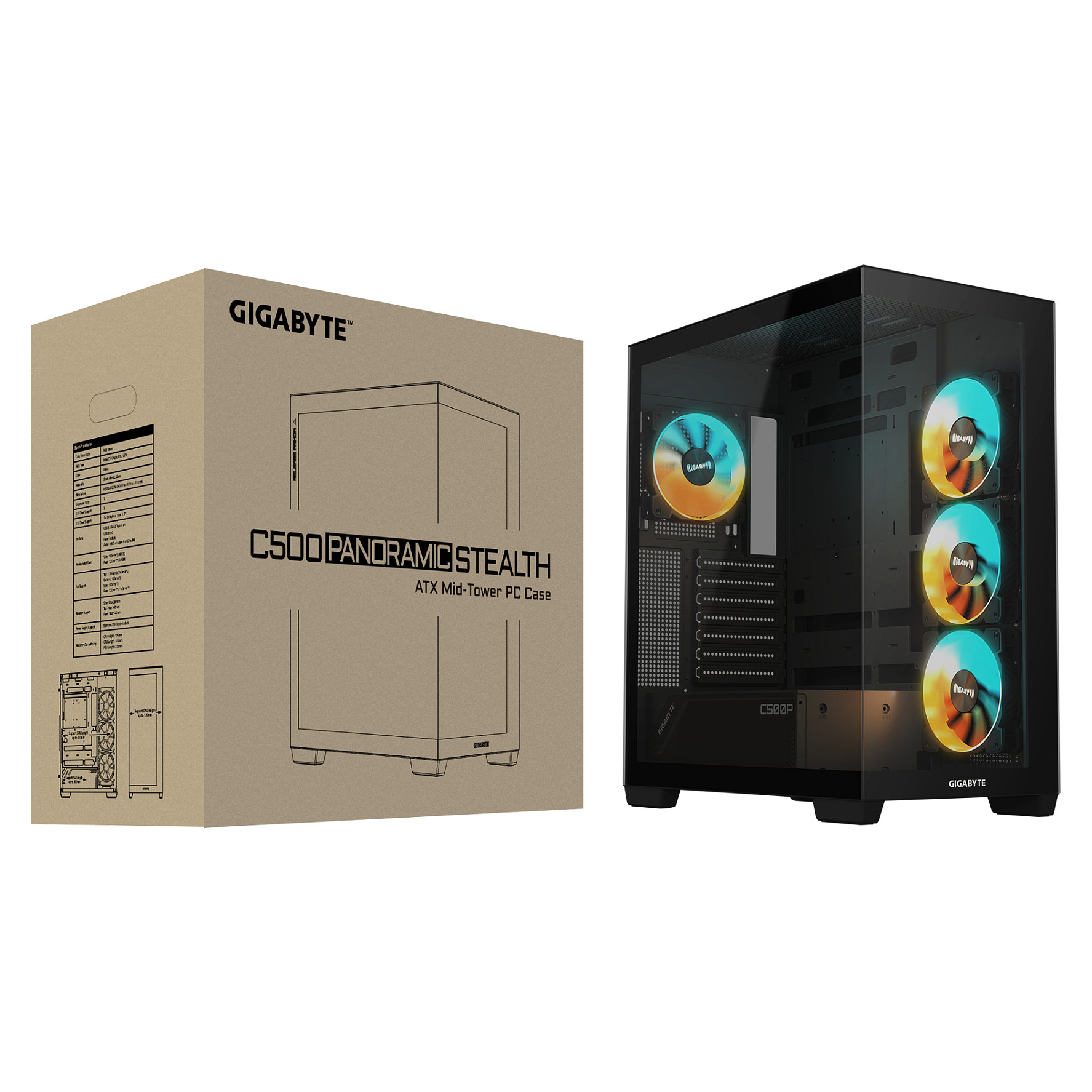Kućište GIGABYTE C500 Panoramic Stealth Ice USB-C USB 3.2 GEN2 ATX ARGB, crna-19