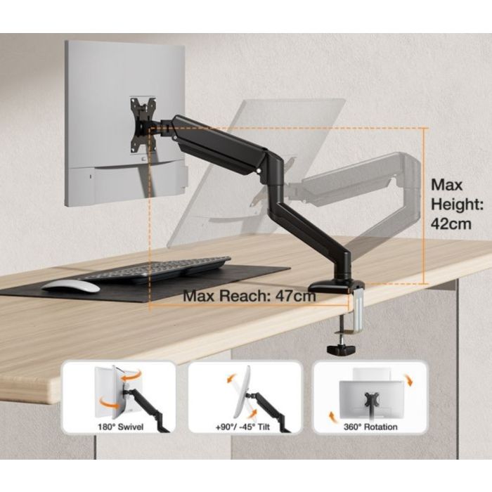 Stolni nosač za monitor VONHAUS 3000914 (za 1 monitor, do 32", do 9kg, plinska opruga)-12