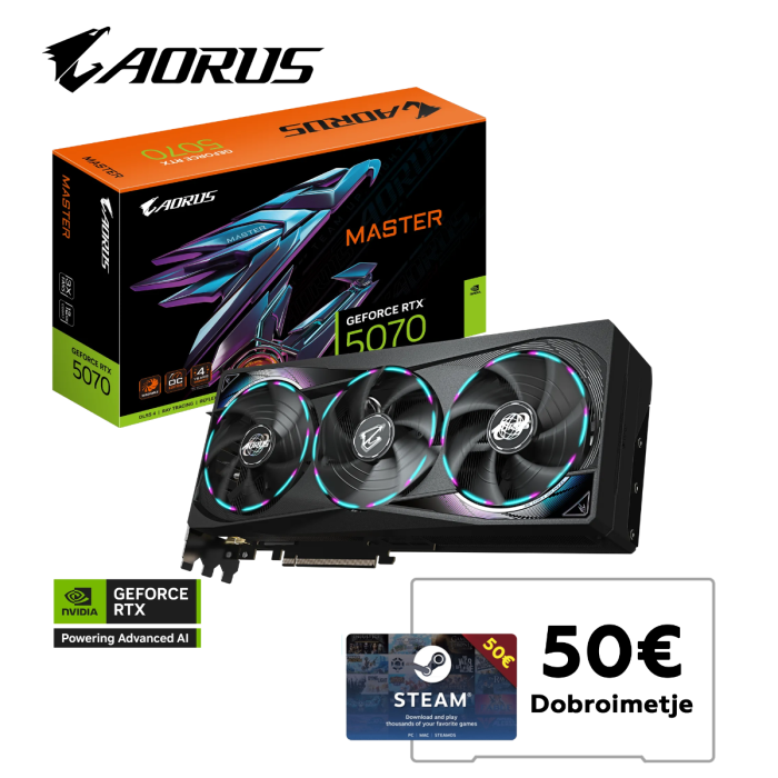 Grafička kartica GIGABYTE Aorus GeForce RTX 5070 Master 12G (12GB GDDR7, PCI-E 5.0, 3 x DisplayPort, 1 x HDMI, RGB Halo)-9