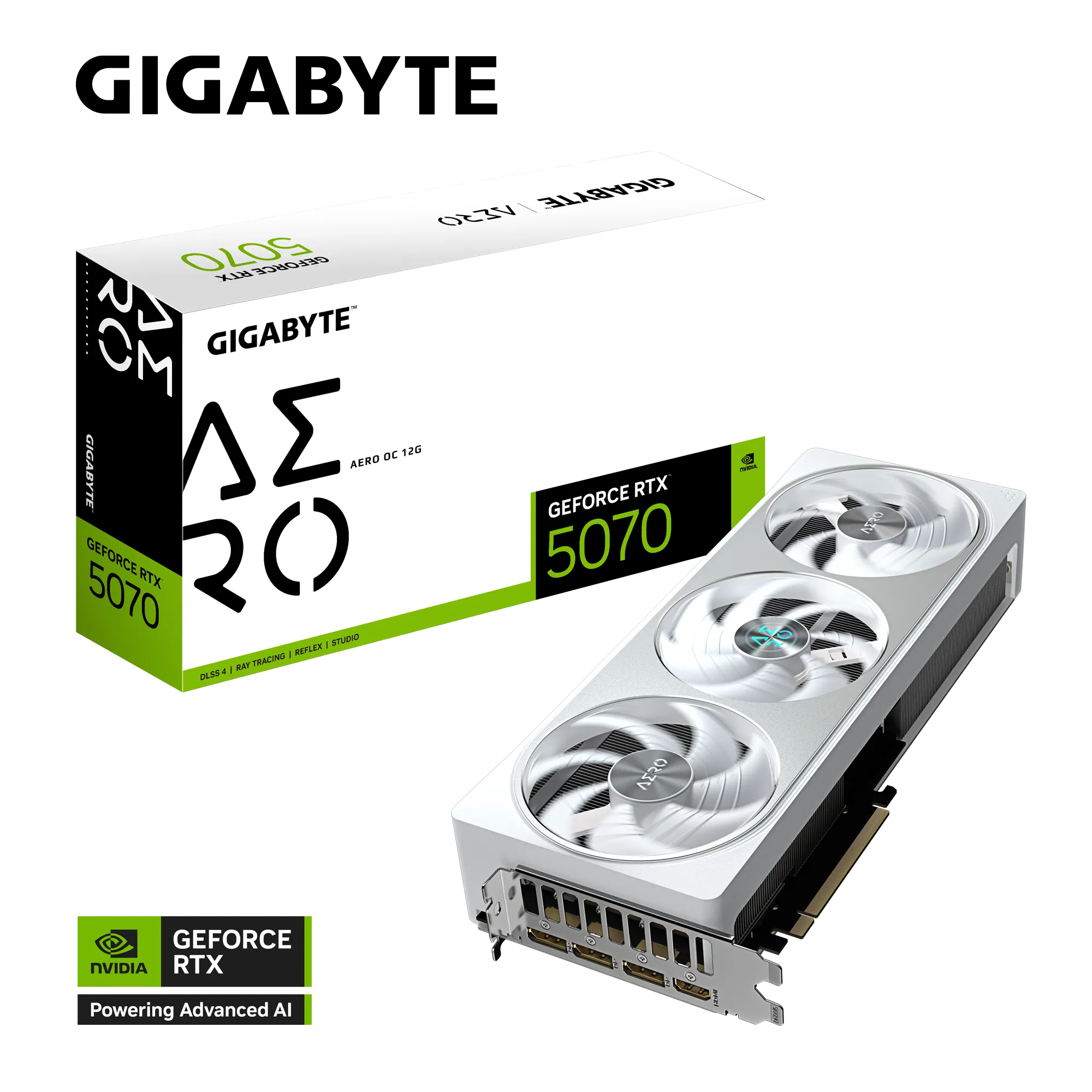 Grafička kartica GIGABYTE GeForce RTX 5070 AERO OC 12G (12GB GDDR7, PCI-E 5.0, 3 x DisplayPort, 1 x HDMI, RGB osvjetljenje)
