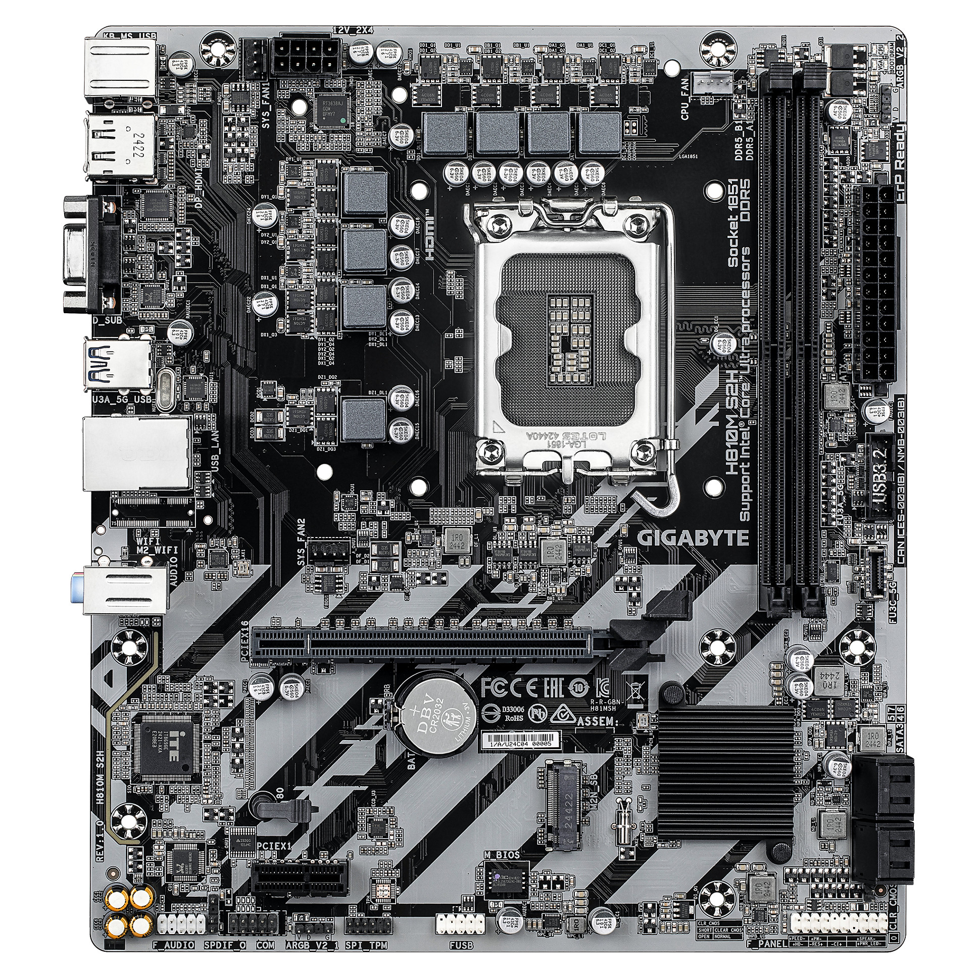 Matična ploča GIGABYTE H810M S2H DDR5 SATA3 DP USB3.2GEN1 LGA1851 MATX-4