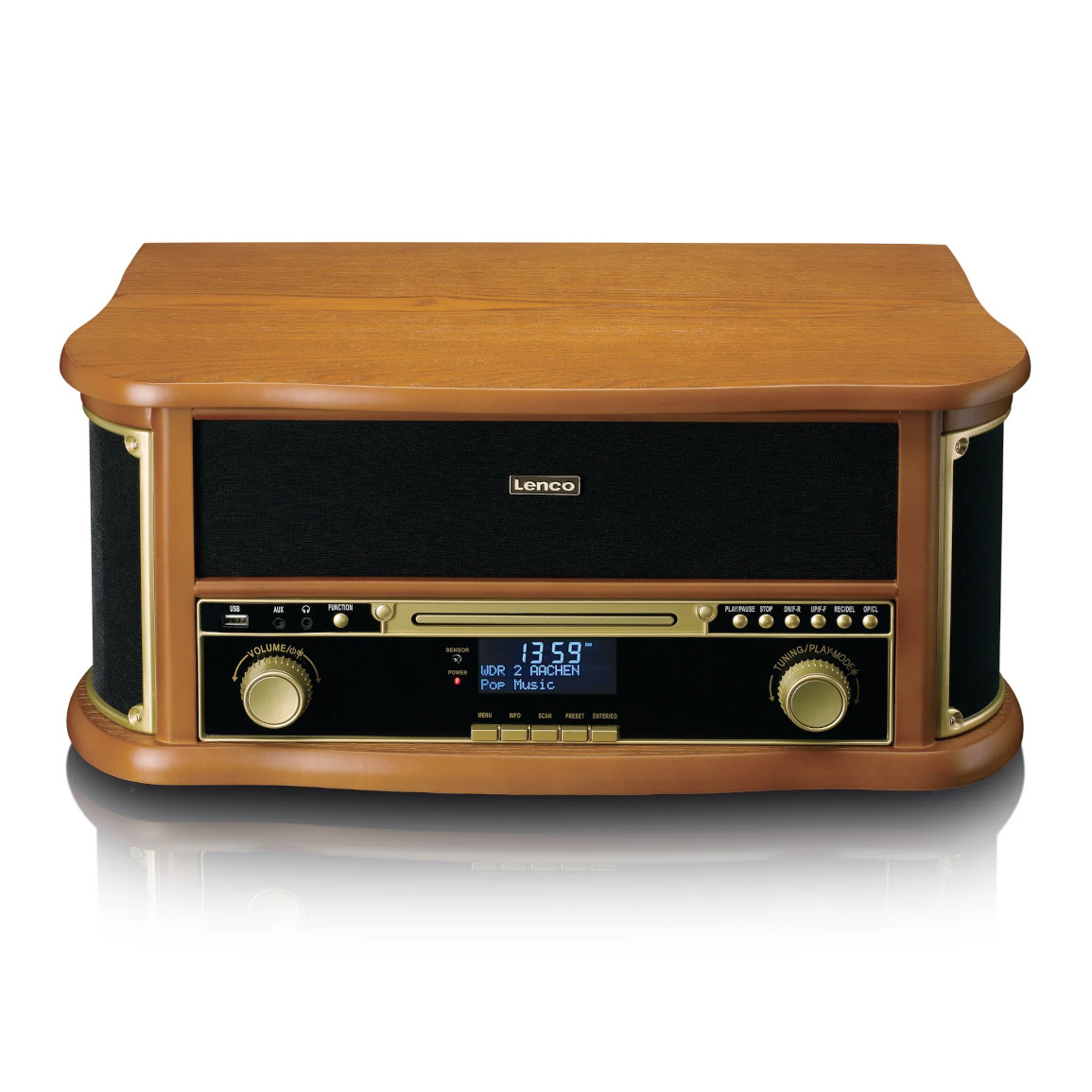 Glazbeni centar LENCO TCD-2571WD (Gramofon, CD, Radio, Kasetofon, Bluetooth, USB) drvena boja-7