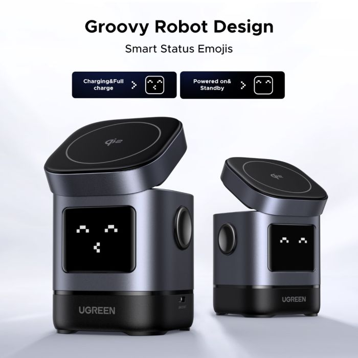 Kućni punjač UGREEN Robot Uno, 15W, bežični, sivi-12
