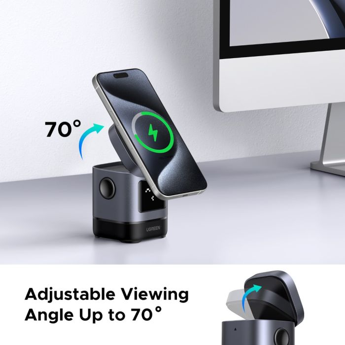 Kućni punjač UGREEN Robot Uno, 15W, bežični, sivi-13
