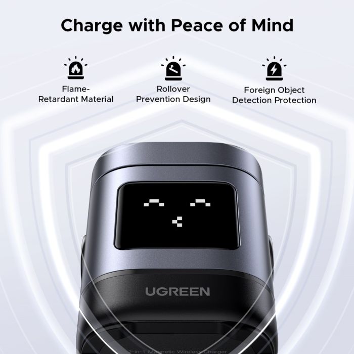 Kućni punjač UGREEN Robot Uno, 15W, bežični, sivi-14
