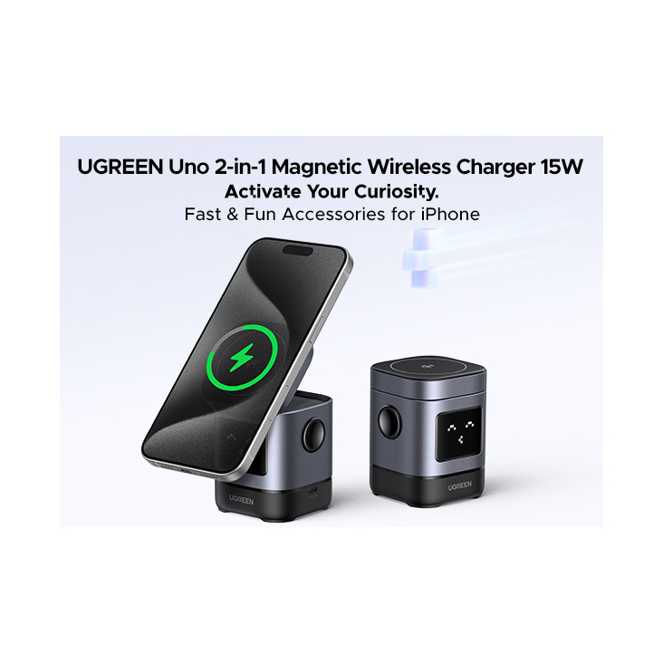Kućni punjač UGREEN Robot Uno, 15W, bežični, sivi-18