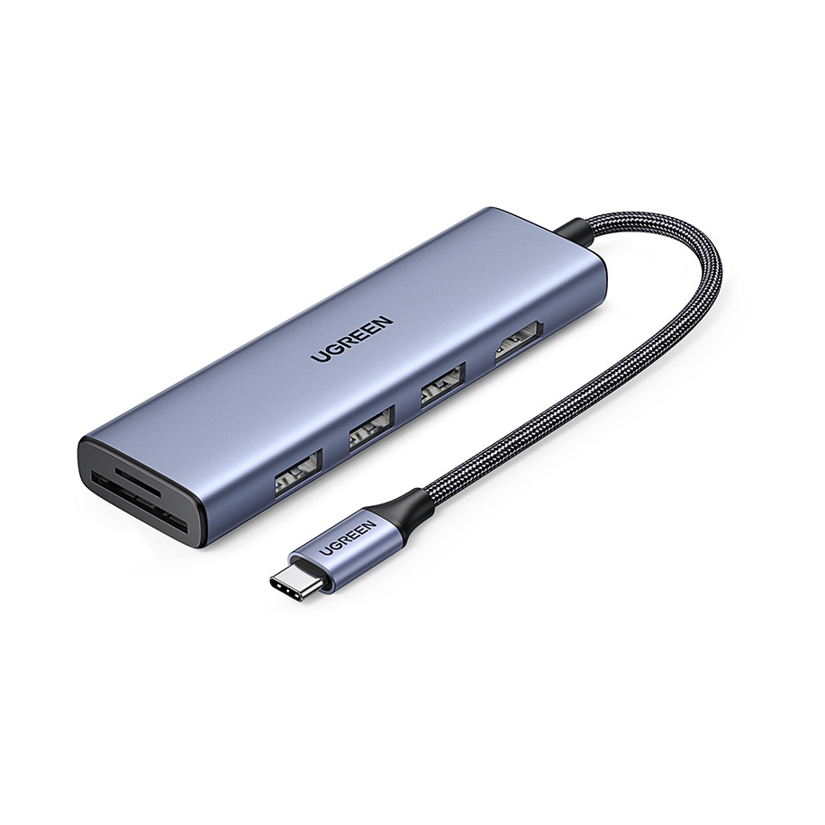 USB HUB UGREEN 6-in-1, USB-C na 3x USB-A 3.0, HDMI 4K@30, čitač kartica SD/TF, sivi-1