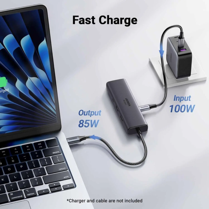 USB HUB UGREEN 6-in-1, USB-C na USB-C, USB-C PowerDelivery 100W, 2x USB-A, HDMI 4K@60, RJ45, sivi-14