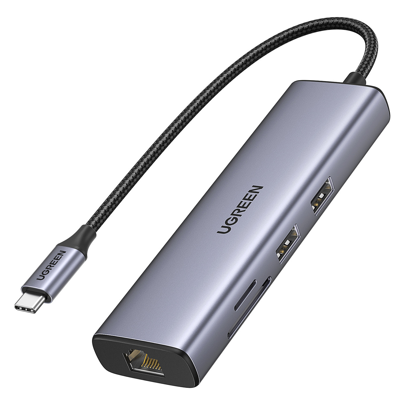 USB HUB UGREEN 7-in-1, USB-C na USB-C PD 100W, 2x USB-A 3.0, HDMI 4K@30, RJ45, čitač kartica SD/TF, sivi-12