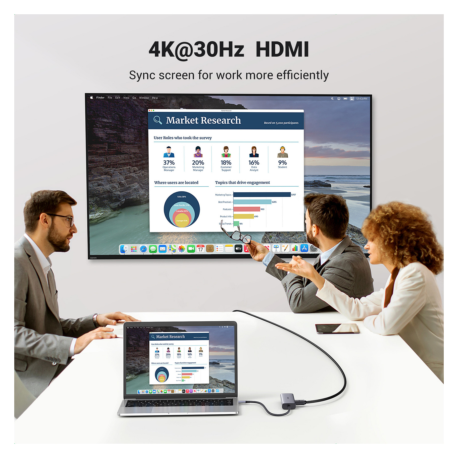USB HUB UGREEN 7-in-1, USB-C na USB-C PD 100W, 2x USB-A 3.0, HDMI 4K@30, RJ45, čitač kartica SD/TF, sivi-13