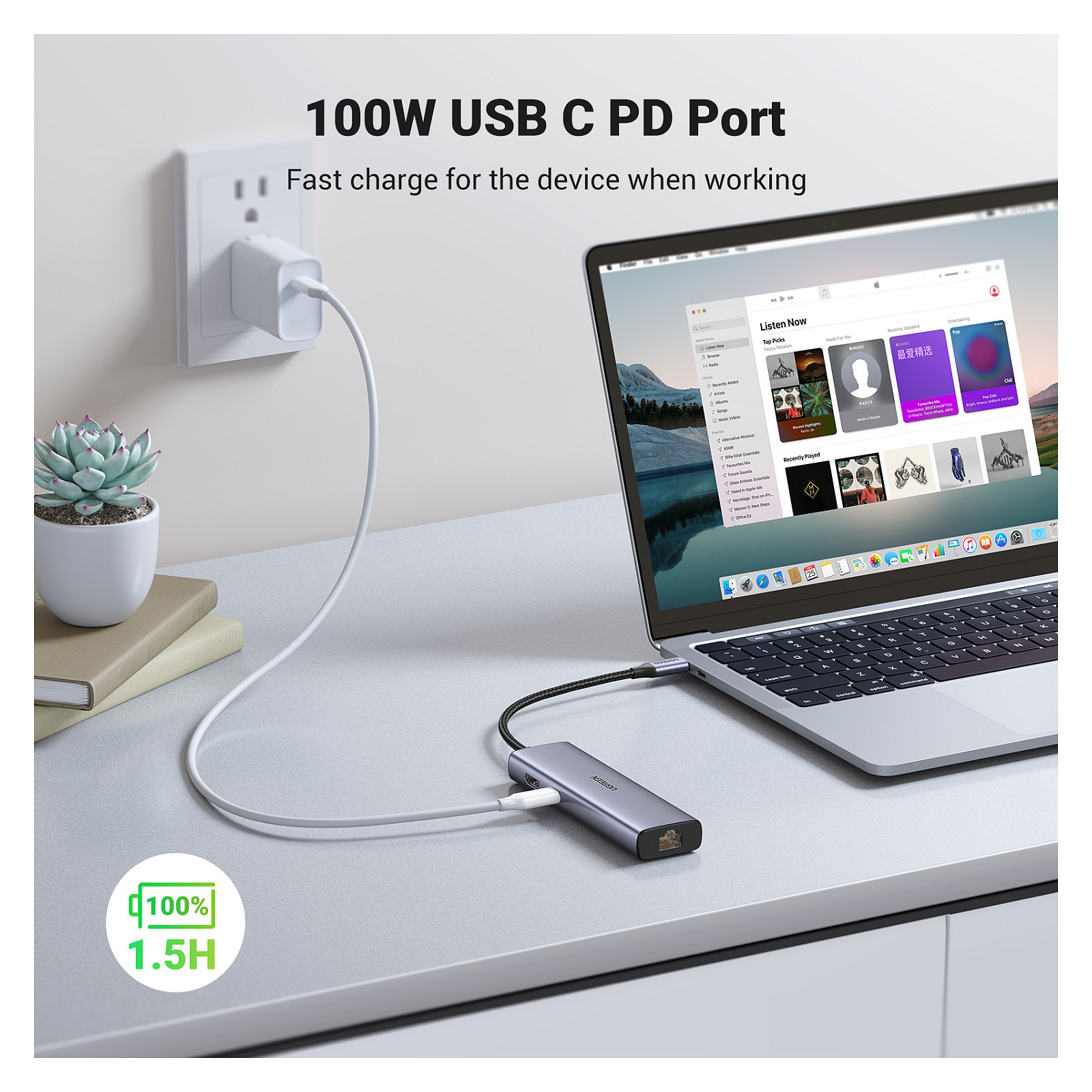 USB HUB UGREEN 7-in-1, USB-C na USB-C PD 100W, 2x USB-A 3.0, HDMI 4K@30, RJ45, čitač kartica SD/TF, sivi-14
