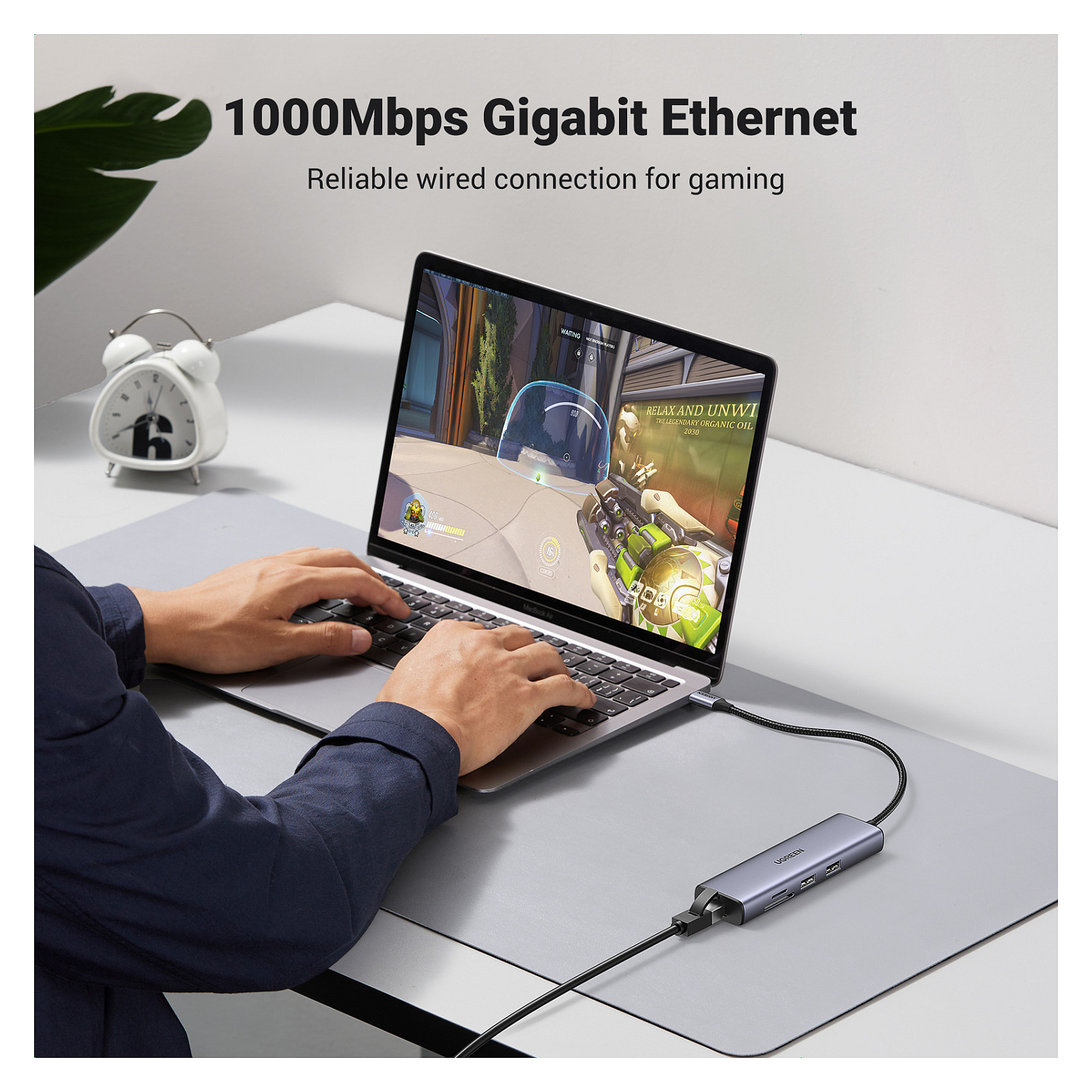 USB HUB UGREEN 7-in-1, USB-C na USB-C PD 100W, 2x USB-A 3.0, HDMI 4K@30, RJ45, čitač kartica SD/TF, sivi-15