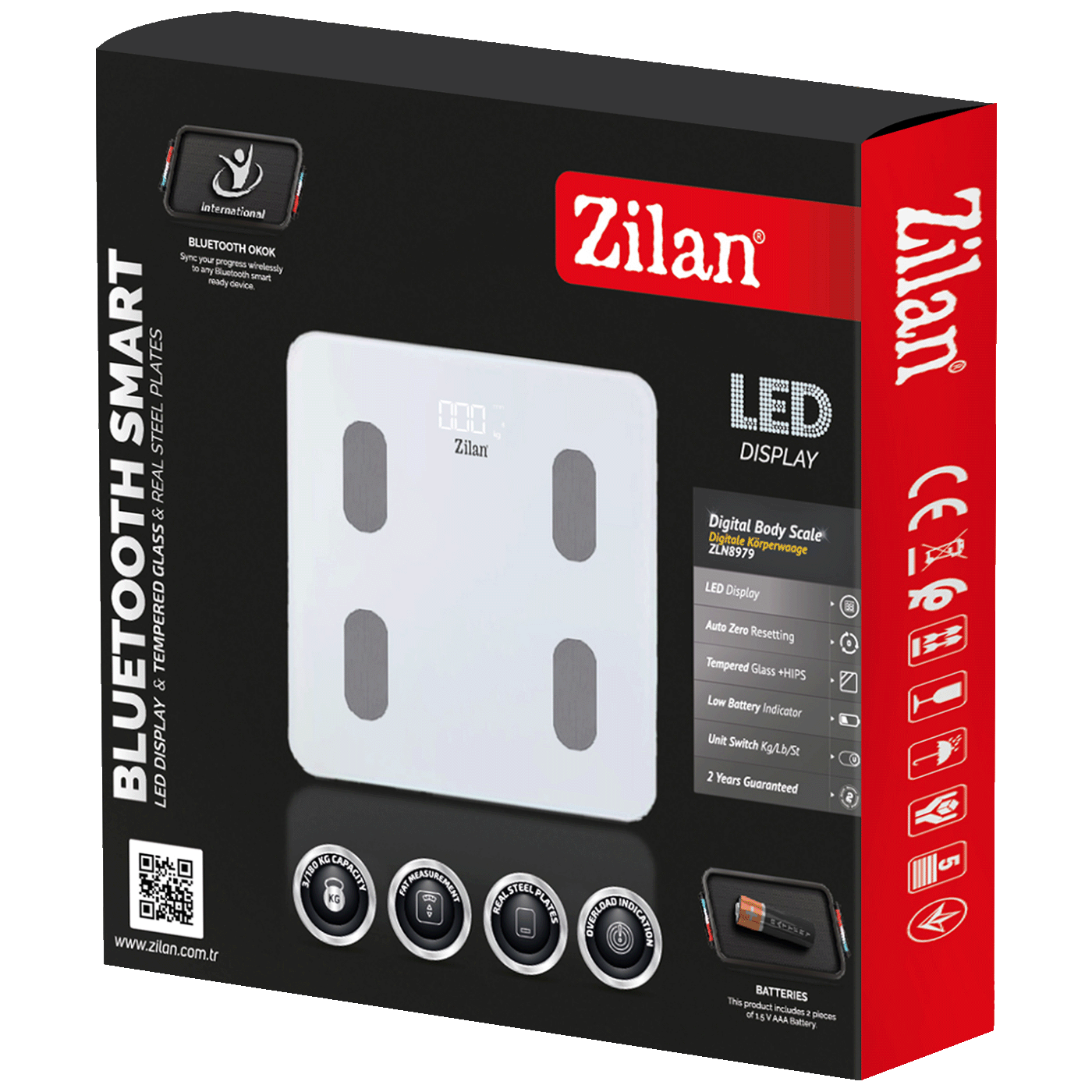 Pametna osobna vaga ZILAN, tjelesna, do 180 kg, LED zaslon, Bluetooth - ZLN8979-1