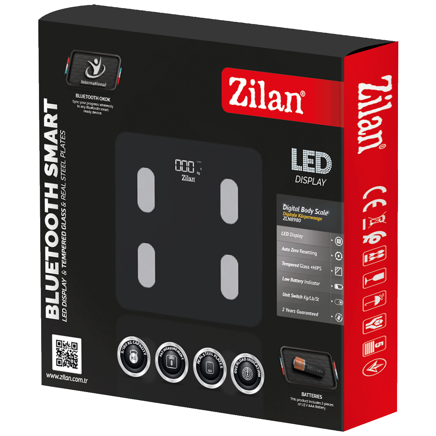 Pametna osobna vaga ZILAN, tjelesna, do 180 kg, LED zaslon, Bluetooth - ZLN8980-1