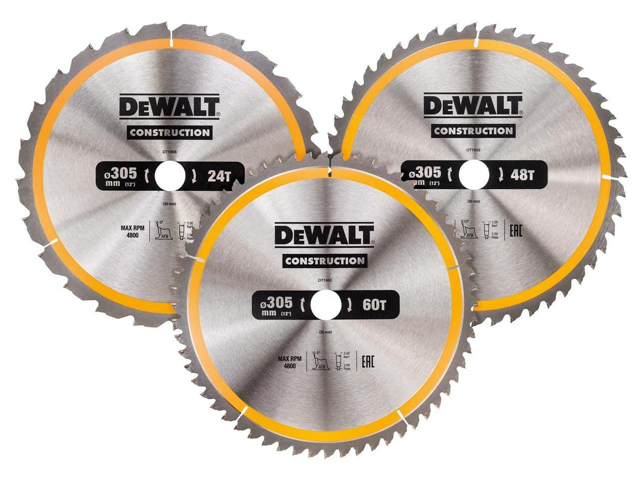 Pile za stacionarne pile DEWALT 305mm, set od 3-0