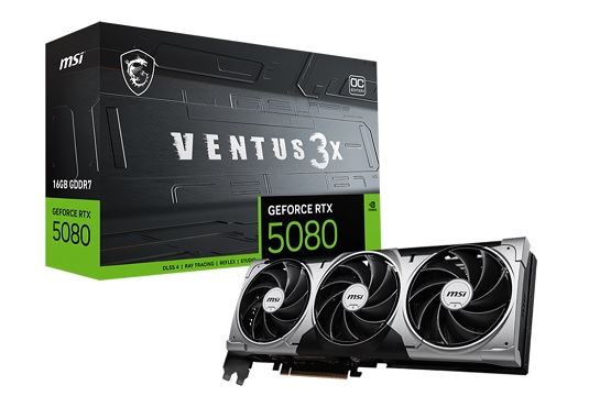Grafička kartica MSI VENTUS GeForce RTX5080 16G 3X OC NVIDIA GeForce RTX 5080 16 GB GDDR7-12