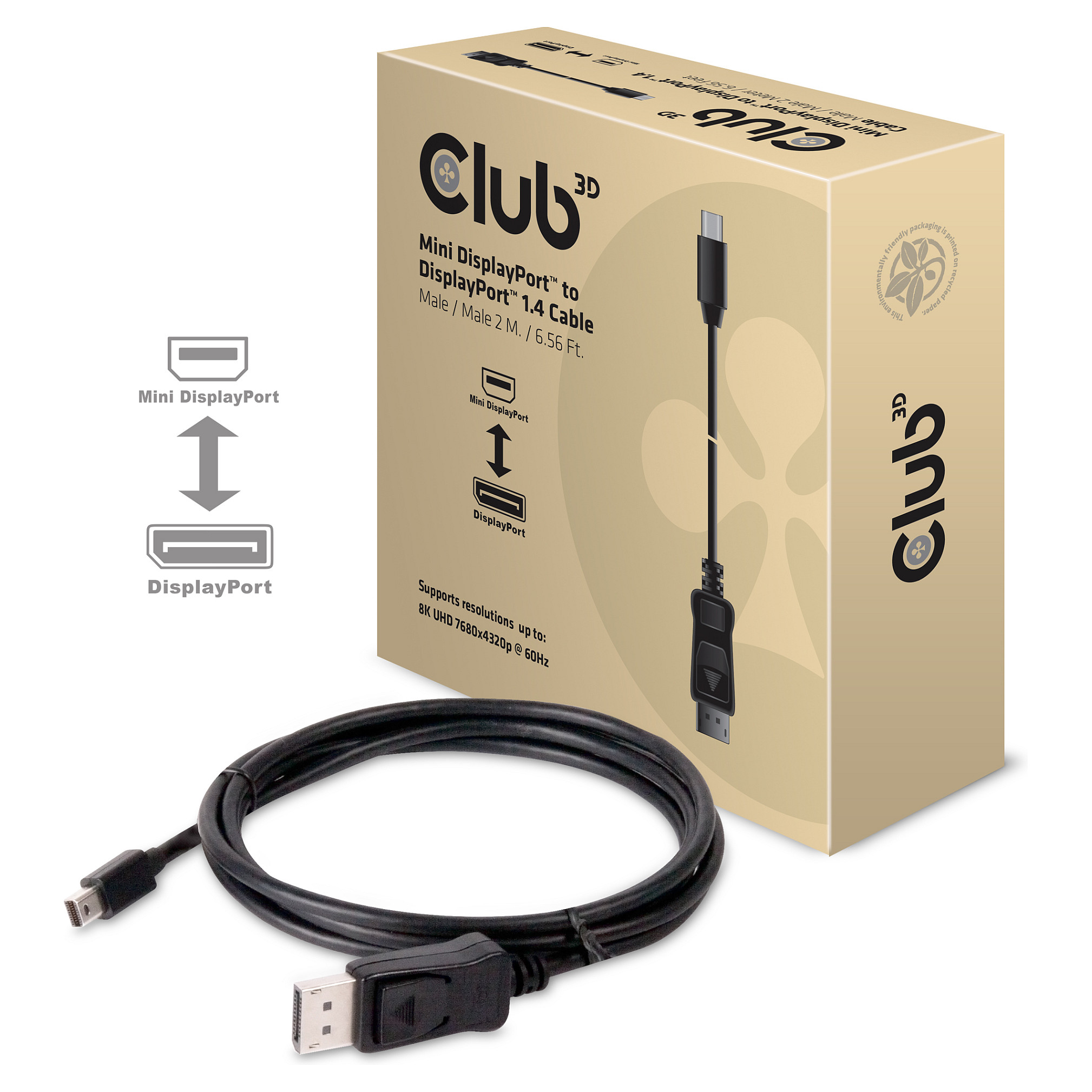 Kabel CLUB 3D Mini DisplayPort to DisplayPort 1.4 HBR3 (8k60hz, 2m)-1