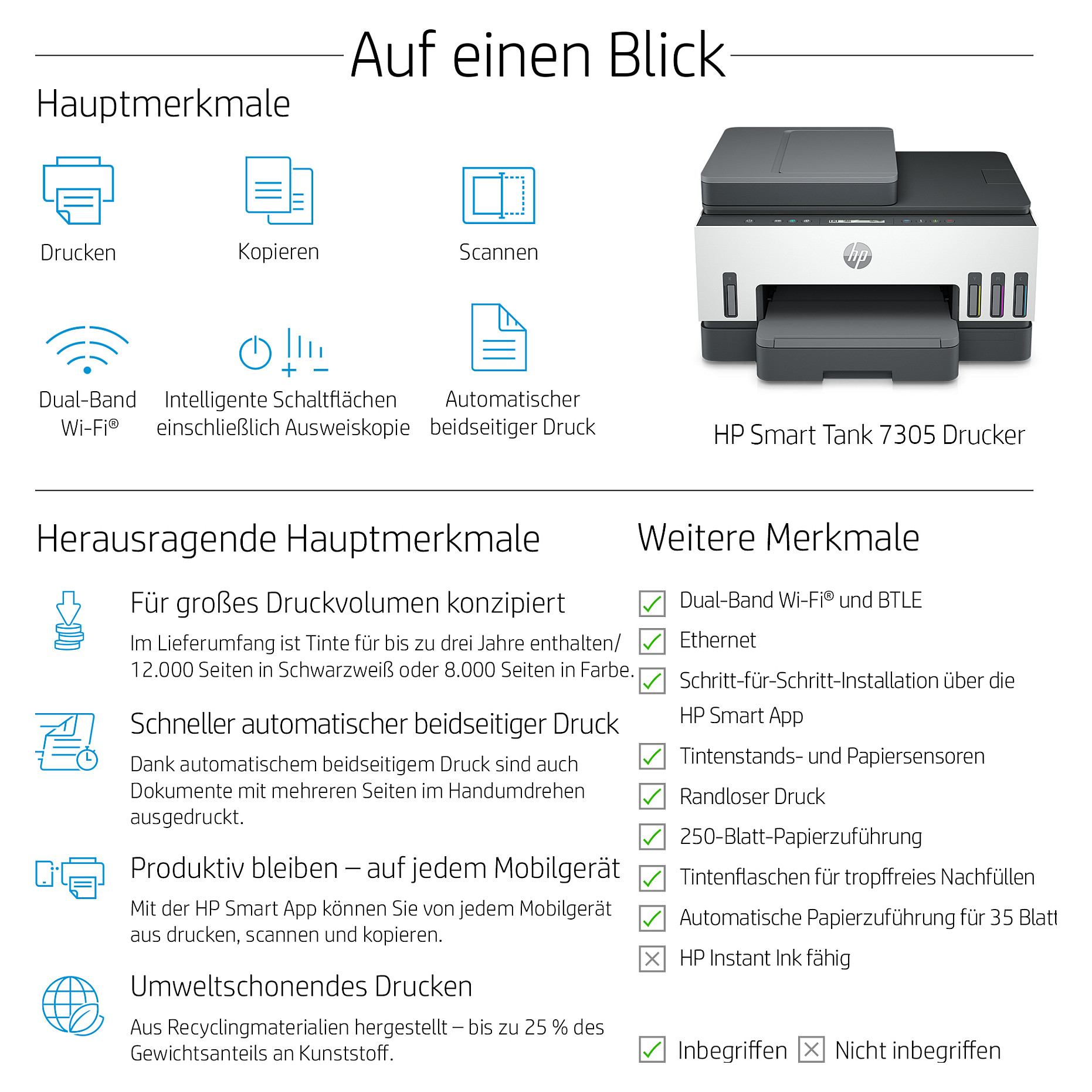 AIO pisač HP SMART TANK 7305 Thermal inkjet A4 4800 x 1200 DPI 15 ppm Wi-Fi-8