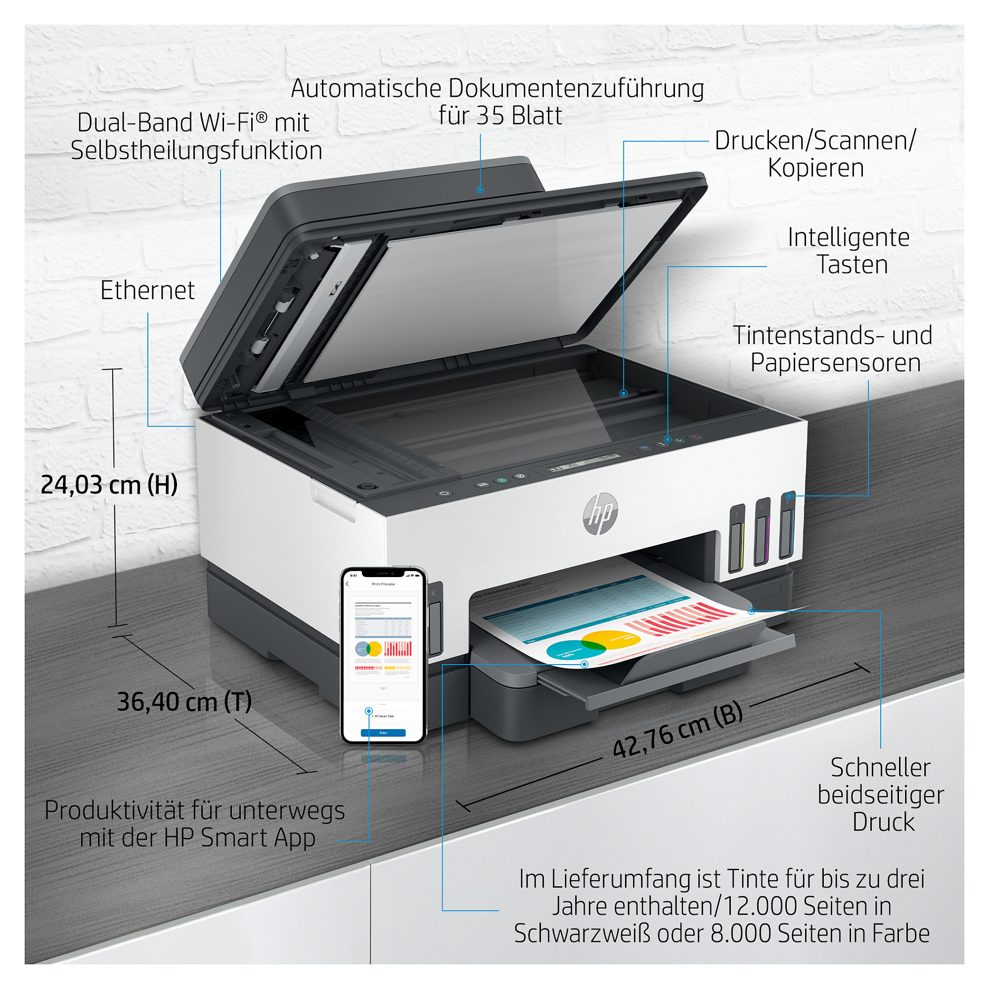 AIO pisač HP SMART TANK 7305 Thermal inkjet A4 4800 x 1200 DPI 15 ppm Wi-Fi-9