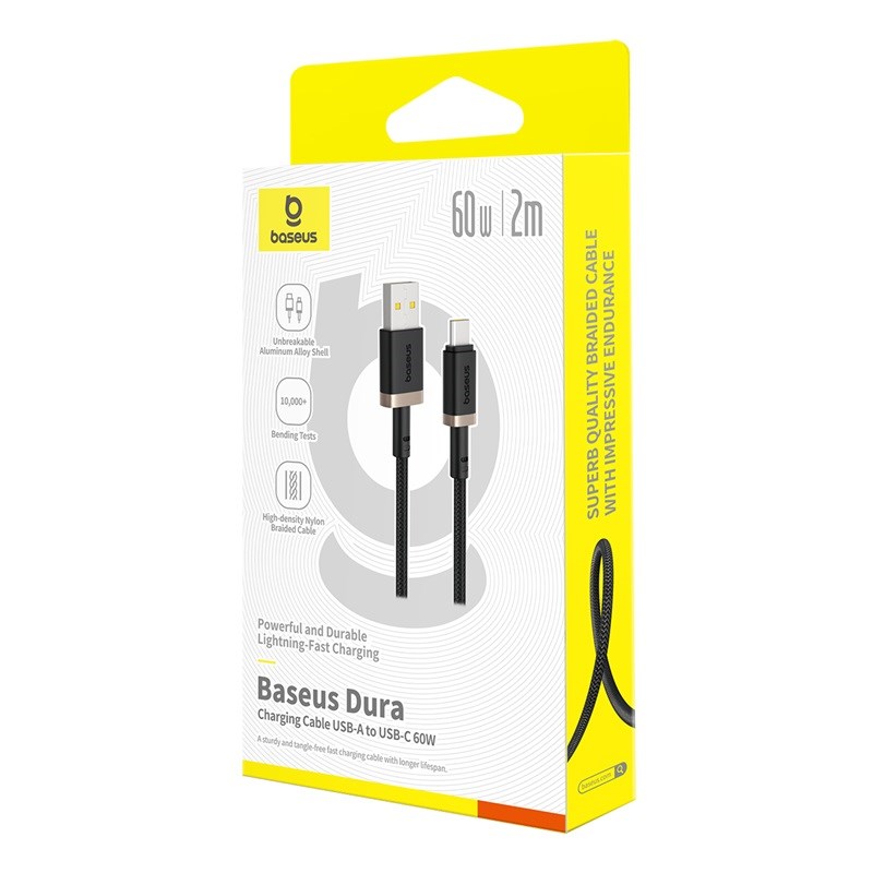 Kabel Baseus Dura USB Type A do Type C (60 W, brzo punjenje, 2 m, crna, zlatna)-4