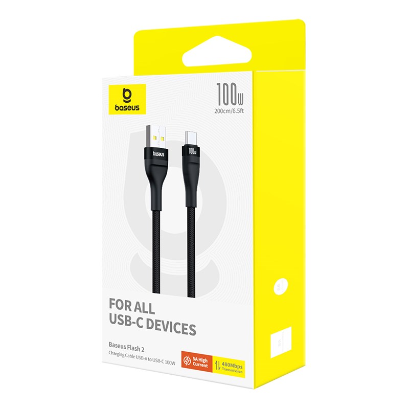 Kabel Baseus Flash 2 (USB A na USB C, brzo punjenje, 2 m, 100 W, crna boja)-6