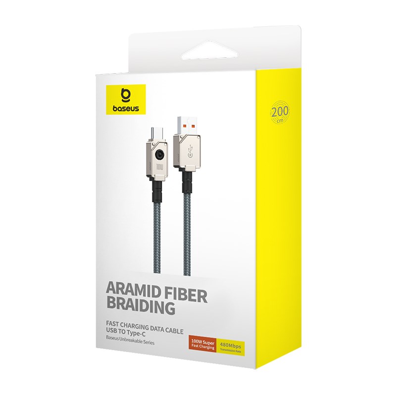 Baseus Unbreakable USB A to USB C cable 2 m 100 W White-6