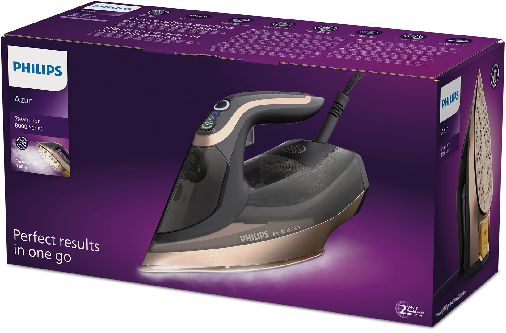 Parno glačalo PHILIPS Azur 8000 Series DST8041/80 (3000W, 260g para, OptimalTEMP)-1