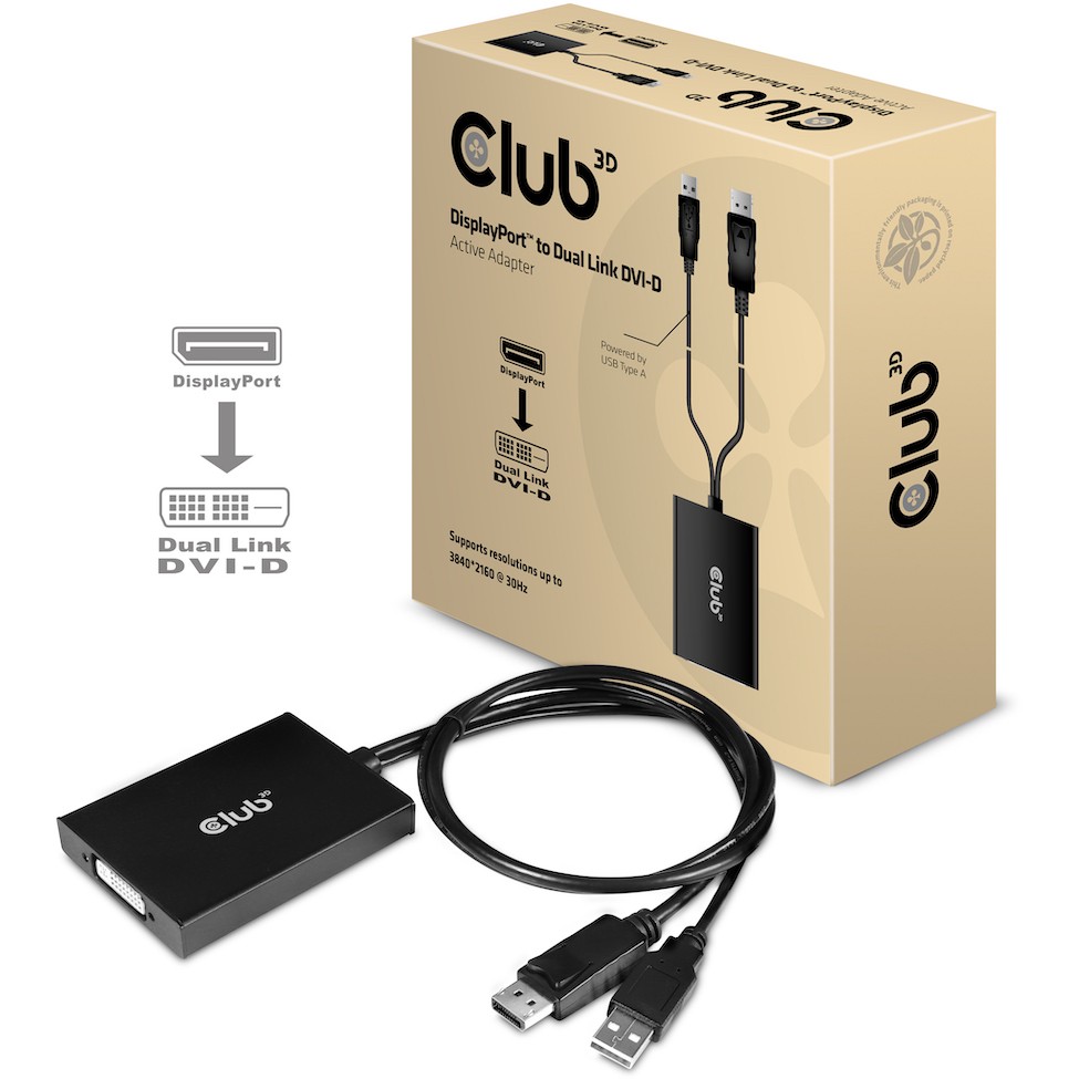 Adapter CLUB 3D DisplayPort to Dual Link DVI-D HDCP ON aktivni M/F-1