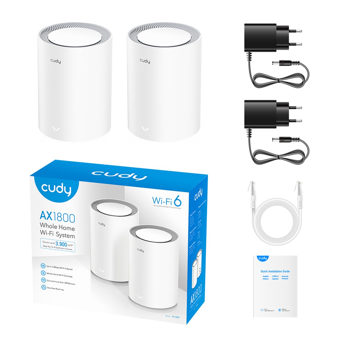 Cudy M3000 2-PACK mesh wi-fi system Dual-band (2.4 GHz / 5 GHz) Wi-Fi 6 (802.11ax) Grey, White 1 Internal-1