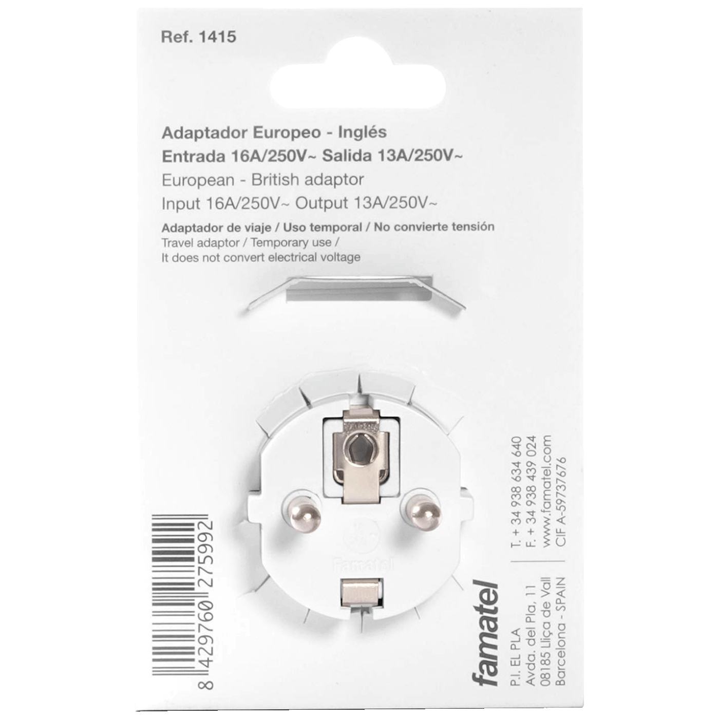 Strujni adapter FAMATEL 1415, Euro/ UK-1
