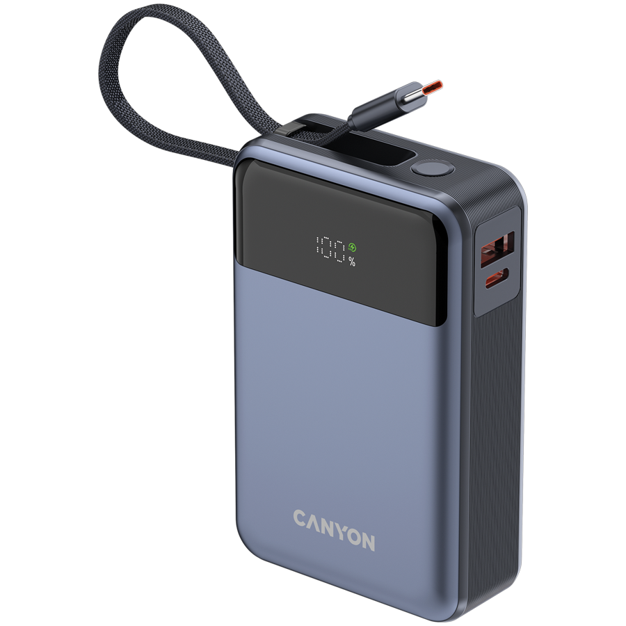 Power bank CANYON CNS-CPB600DG (20000 mAh, PD65W, ugrađeni kabel, tamno siva)-6