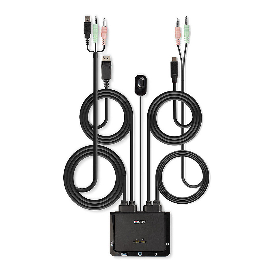 KVM Switch LINDY 2 Port DisplayPort 1.2 & USB-C, 4K@60Hz, Audio-4