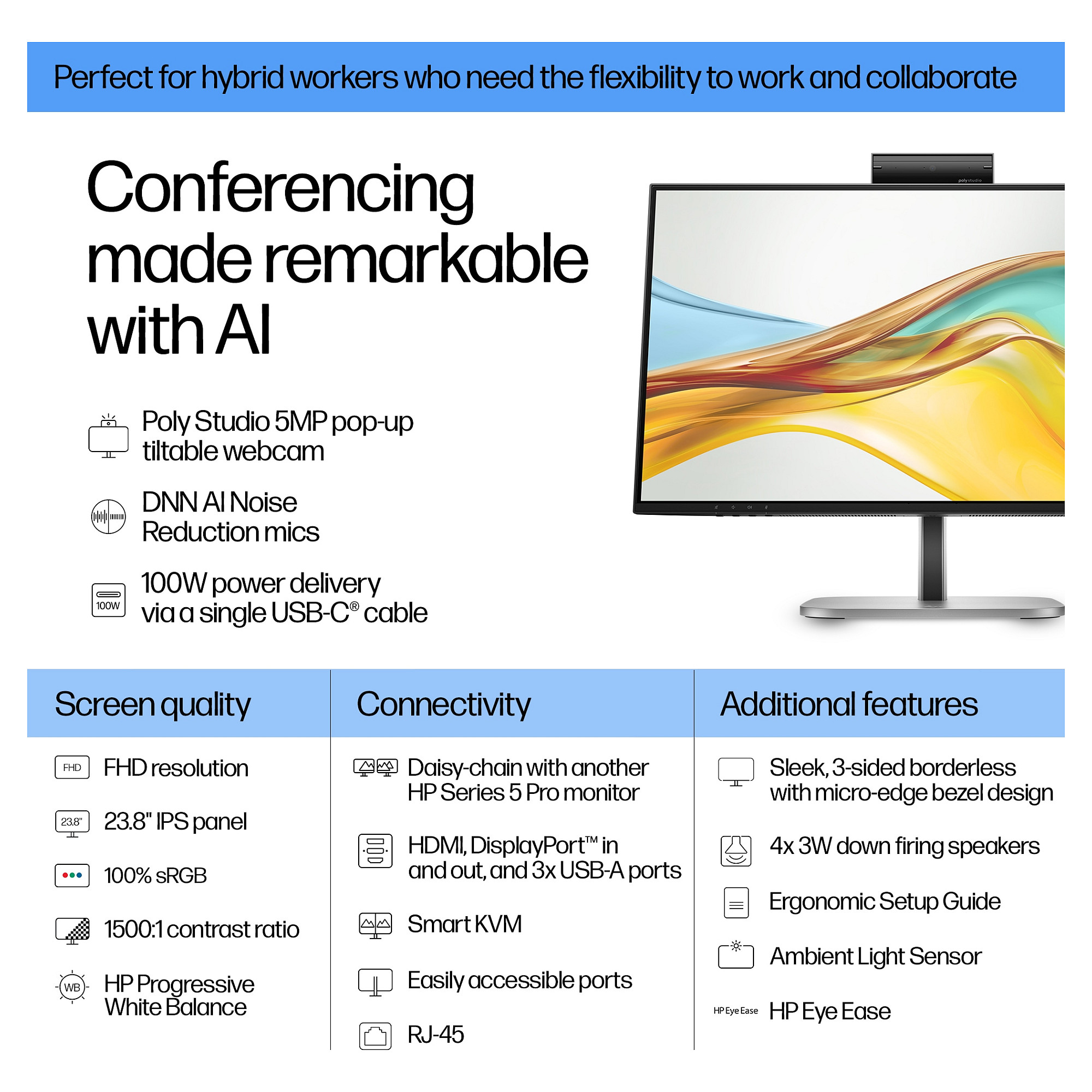 Monitor HP 524pm - Series 5 Pro (24", Full HD, 100% sRGB, HDMI/DP/USB-C, ugrađeni KVM prekidač)-15