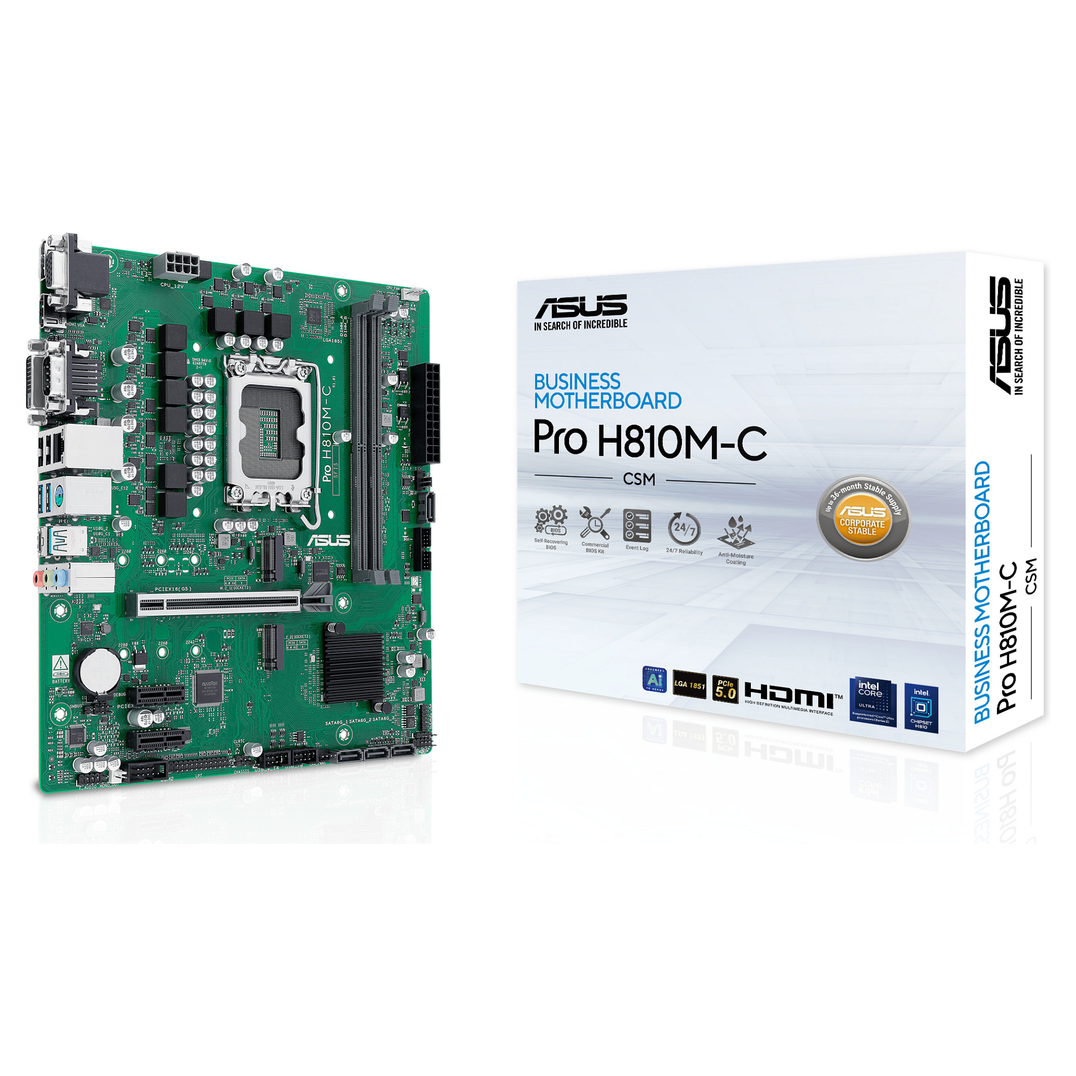 Motherboard ASUS PRO H810M-C-CSM (micro ATX, LGA1851, H810, DDR5 do 3200 MHz, USB-C 3.2 Gen 2, HDMI, DisplayPort)-0