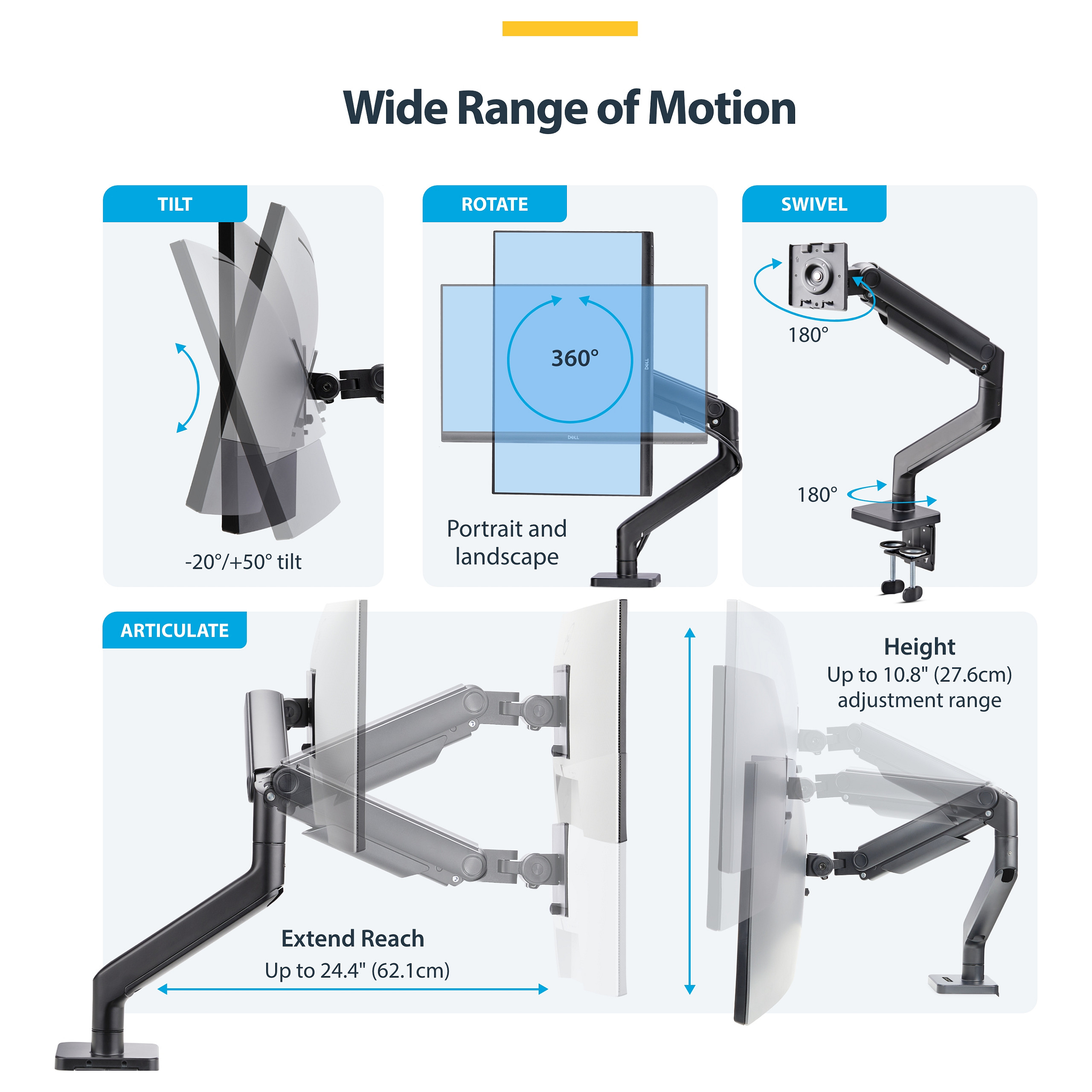 Stolni nosač za monitor STARTECH.COM ARMPIVOT2, za zaslone do 49", do 20kg, VESA-7