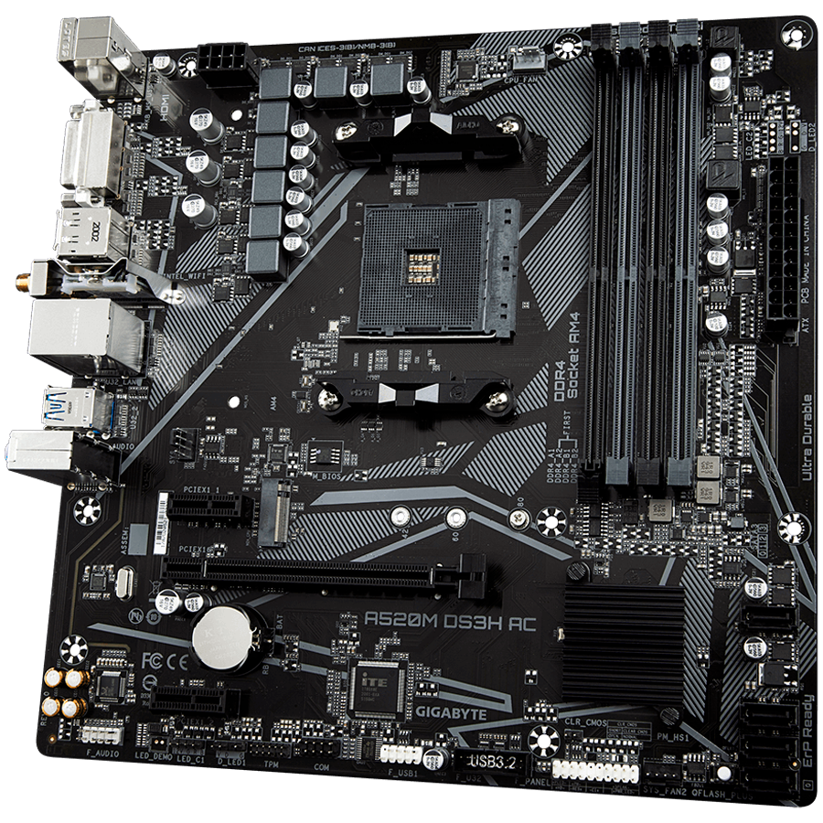 Matična ploča GIGABYTE A520M DS3H AC (Socket AM4, AMD A520, DDR4 do 4600 MHz, HDMI/DP, USB 3.2 Gen 1)-11