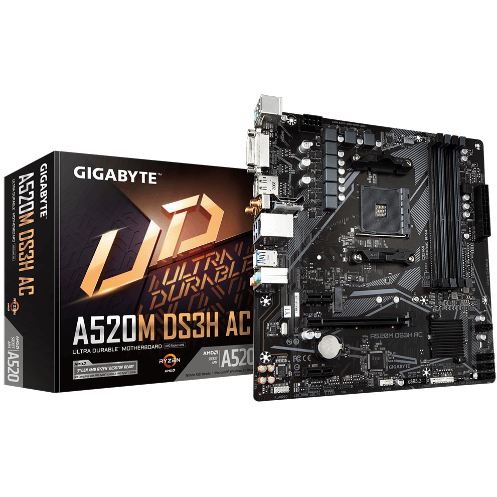 Matična ploča GIGABYTE A520M DS3H AC (Socket AM4, AMD A520, DDR4 do 4600 MHz, HDMI/DP, USB 3.2 Gen 1)-3
