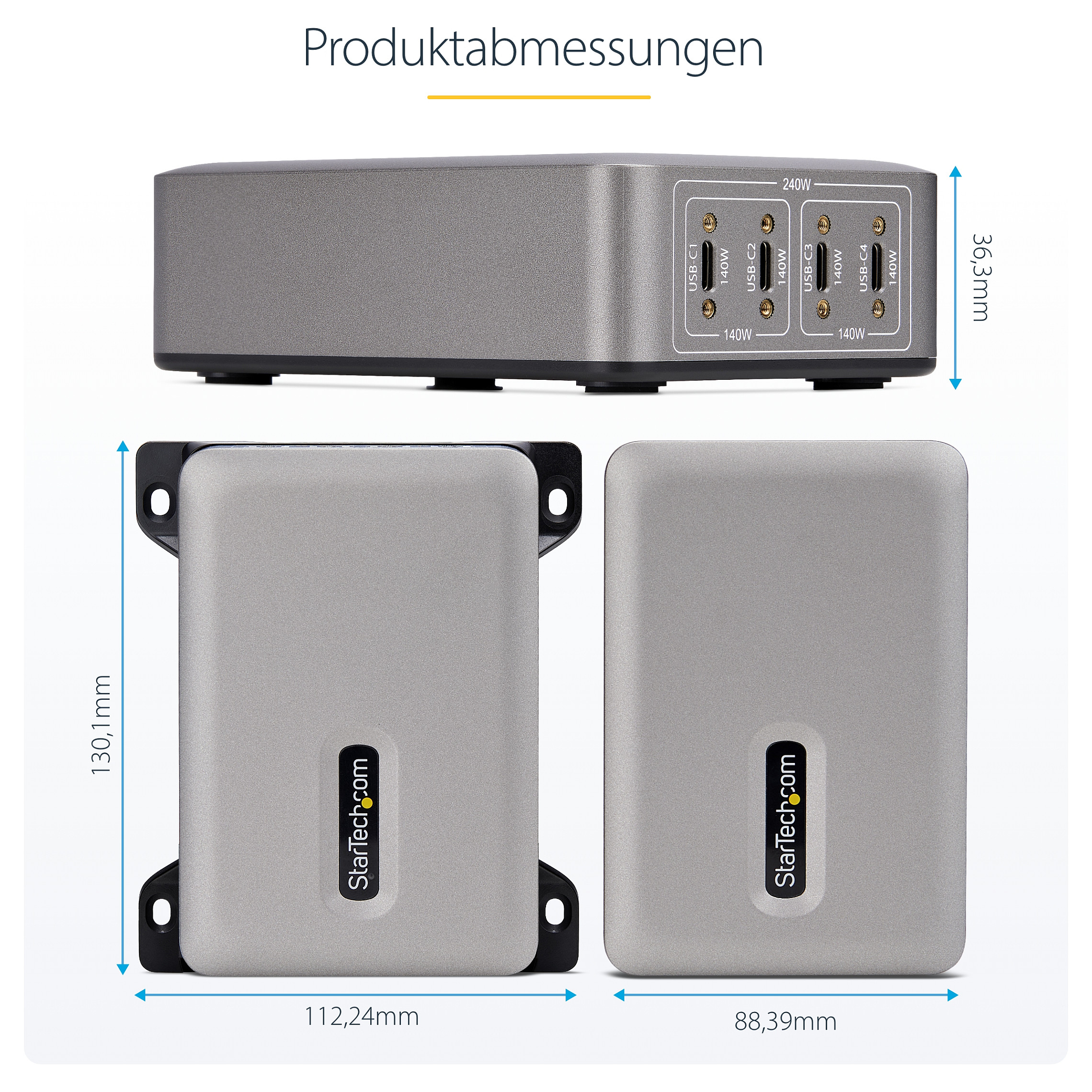 Punjač STARTECH.COM 4-Port USB-C (240W, 140W EPR, GaN, nosač za montažu)-10