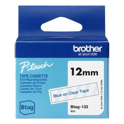 Traka Brother BTAG133 12MM BLUE ON CLEAR TAPE-1