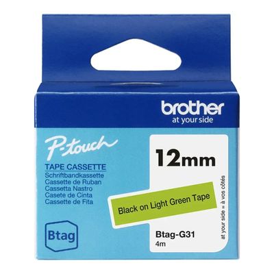 Traka Brother BTAGG31 12MM BLACK/LIGHT GREEN TAPE-1