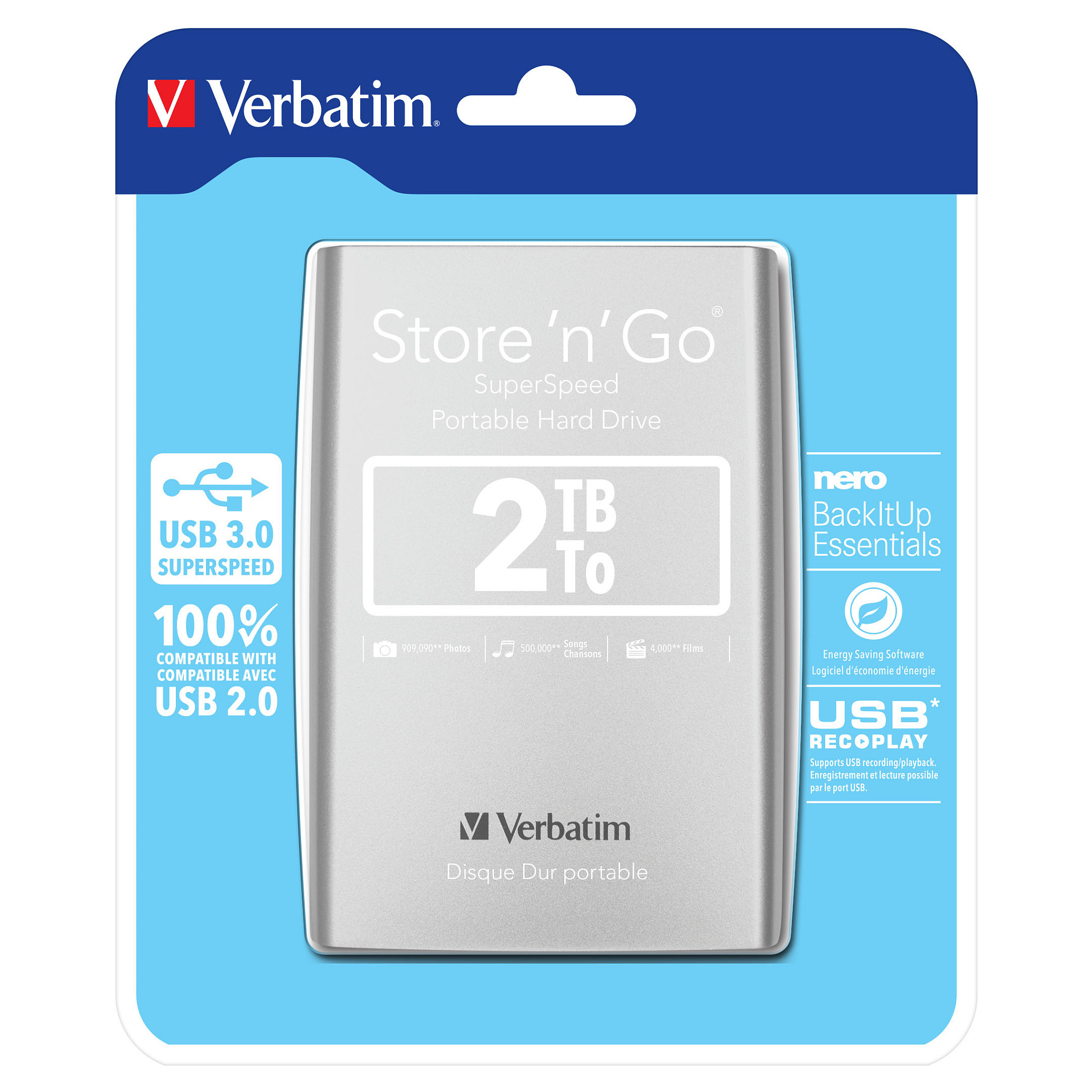 Vanjski HDD VERBATIM Store'n'Go 2TB, USB3.0 Gen1 srebrni-1
