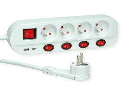 ROLINE naponska letva, 4 utičnice sa individualnim prekidačima, 1×USB A/1×USB C, 1.5m-1
