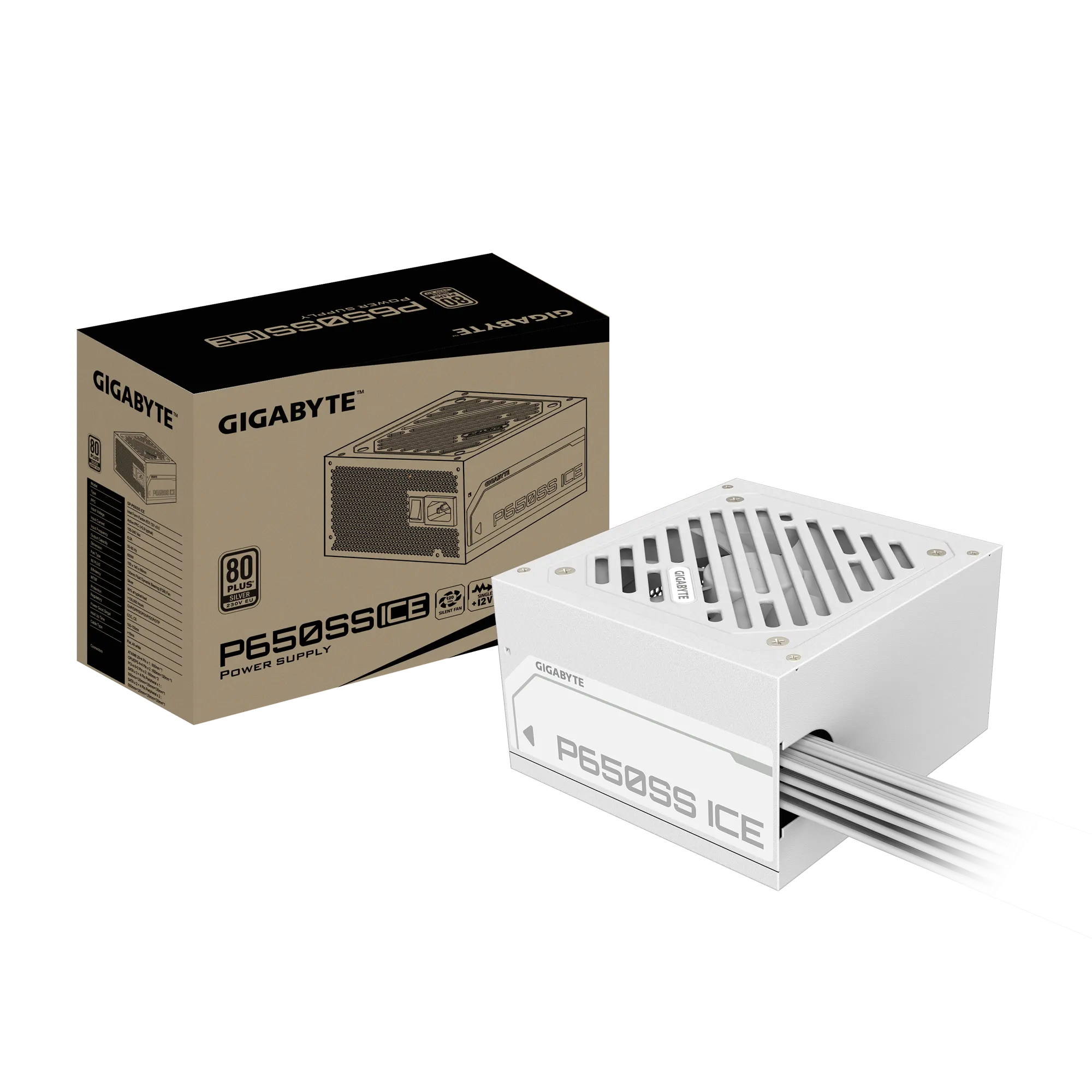 Napajanje GIGABYTE P650SS ICE 650W (650W 80 plus silver, ATX 3.0, flat cable, 120 mm dynamic bearing)-0