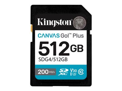 Memorijska kartica KINGSTON Canvas Go Plus SD 512GB (SD, 512GB, 200 Mb/s, 160 Mb/s, Klasa 10, U3, V30)