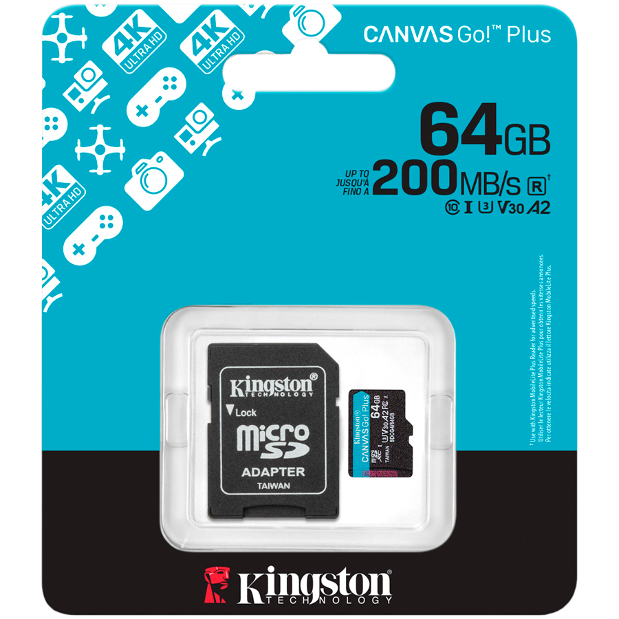 Card Kingston Canvas Go Plus MicroSD +ADP  64GB-3