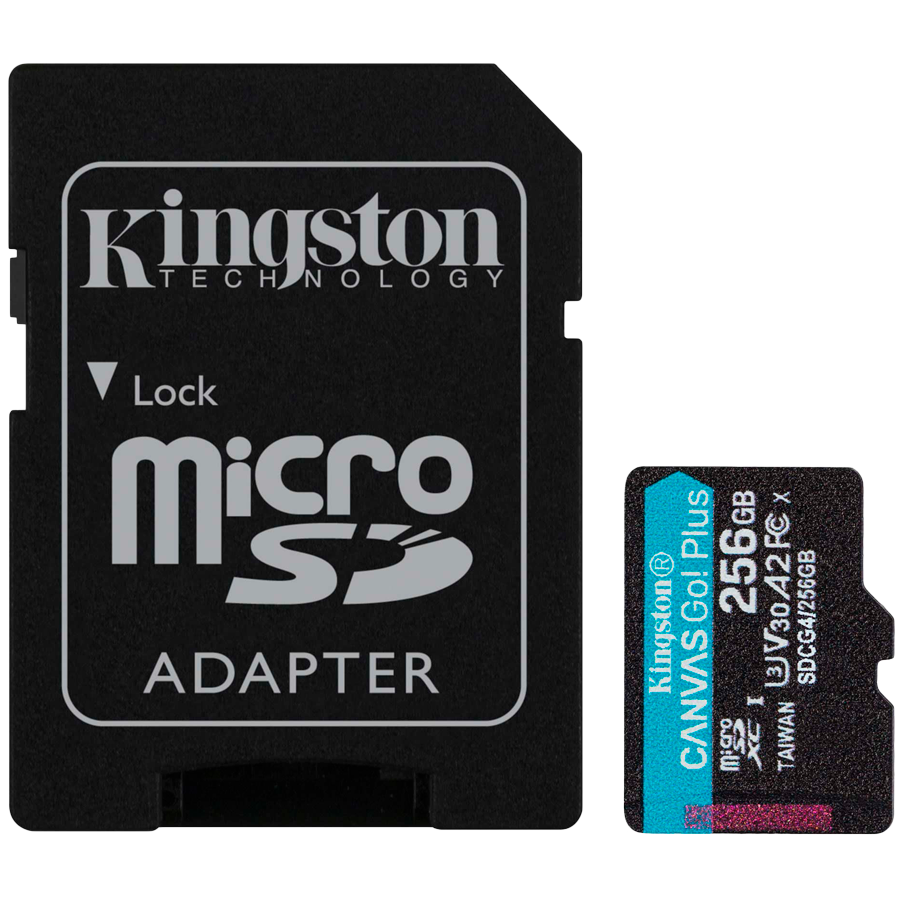 MicroSD kartica KINGSTON Canvas Go Plus +ADP 256GB (Brzina čitanja 200 Mb/s, Brzina pisanja 160 Mb/s, Klasa 10, U3, V30, A2)