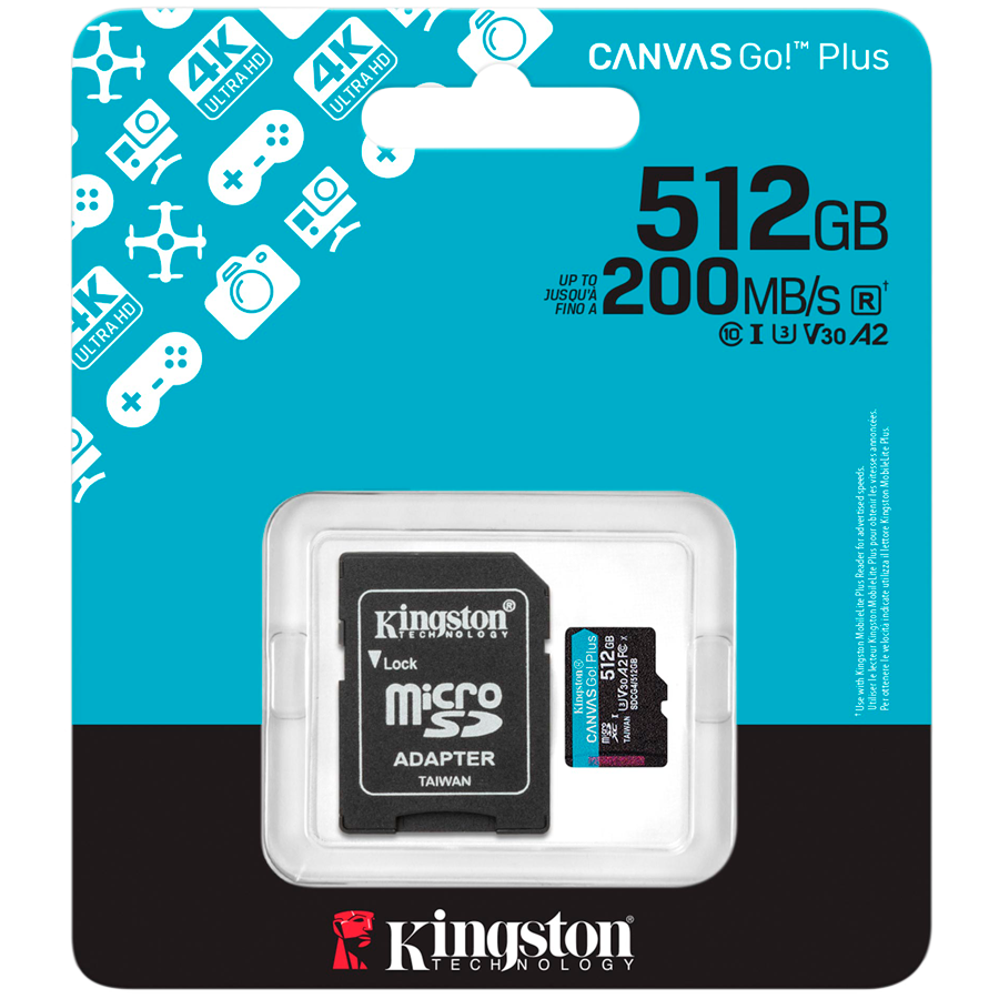 MicroSD kartica KINGSTON Canvas Go Plus +ADP 512GB (Brzina čitanja 200 Mb/s, Brzina pisanja 160 Mb/s, Klasa 10, U3, V30, A2)-5