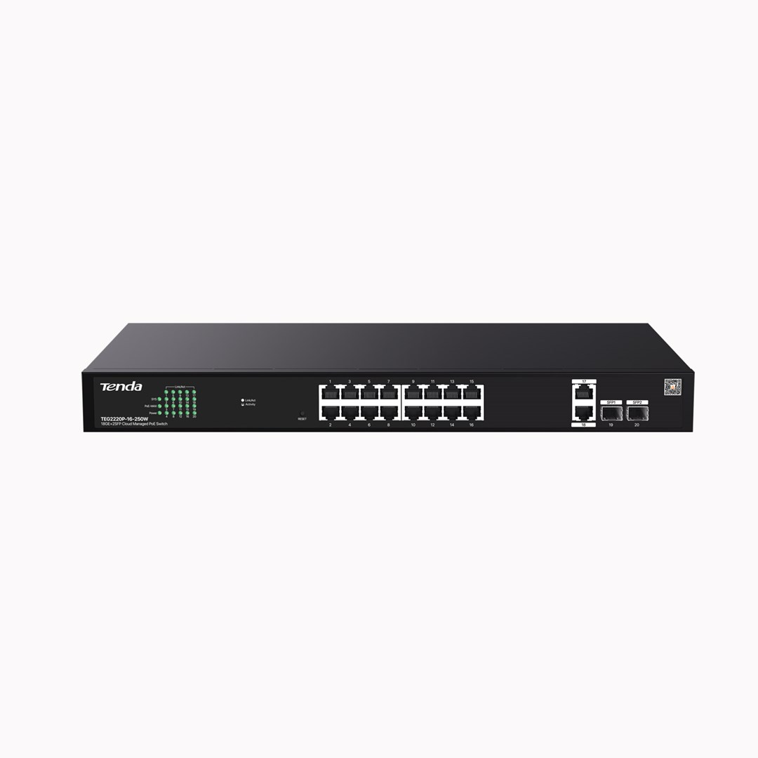 Switch TENDA TEG2220P-16-250W (16xGbE PoE+, 4xSFP, 230W, L2+ Managed)-1